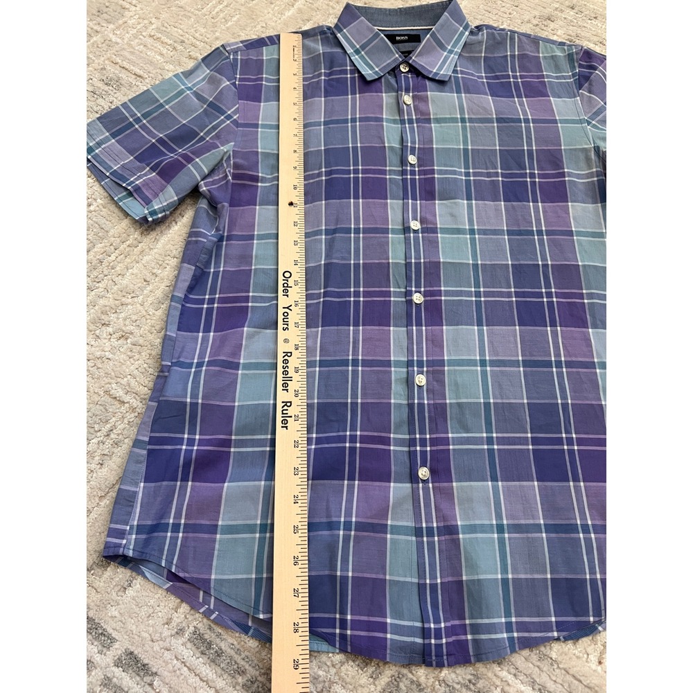 BOSS Hugo Boss Plaid Short Sleeve Button Up Shirt Mens Casual - Picture 5 of 16
